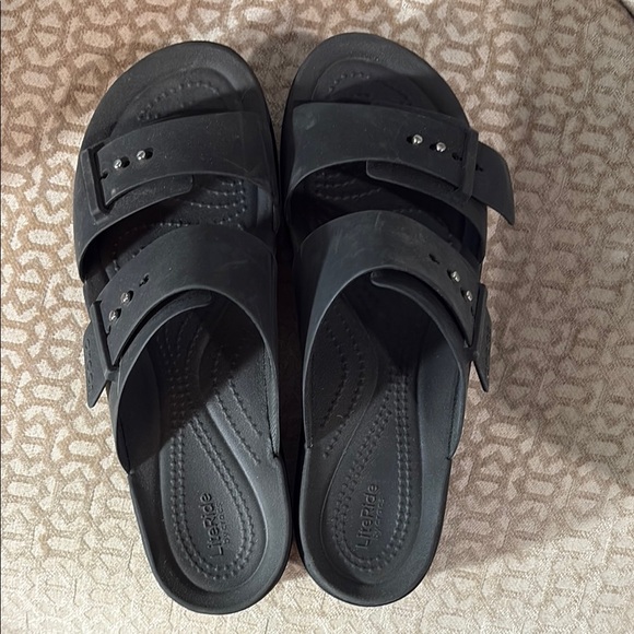 CROCS Black Platform Slides (Brooklyn Buckle) - Picture 3 of 4